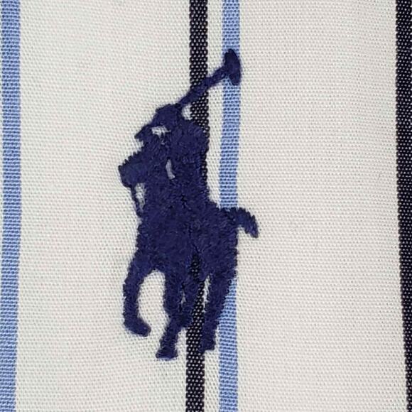 Polo Ralph Lauren Shirt Striped Oxford LS Button Down Blue Mens Size 17.5 XL - Picture 4 of 11